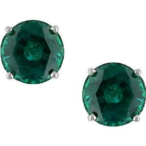  10K White Gold 1 3/5 Carat Round Created Emerald Solitaire 