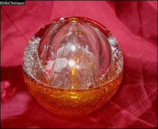 VINTAGE AMBER CRYSTAL GLASS PAPERWEIGHT   SPHERE  