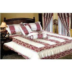  Burgundy on White Accented King Size Jacquard Comforter Bedding Bed 