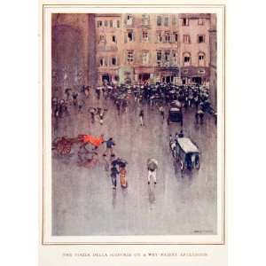 1912 Color Print Piazza Della Signoria Friday Afternoon Rain Florence 