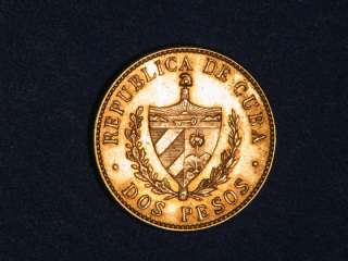 CUBA 1916 2 Pesos GOLD AU UNC, 3.4 grams 16.5mm, .0967AGW