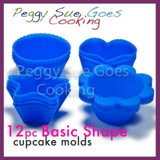 12 Basic Sampler Silicone Cupcake Baking Cup Muffin Mold Liner Blue 
