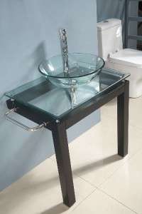 33.5 inch HWS Bathroom Tempered Clear Glass Vessel Sink & Vanity 