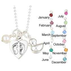Charming Life Baby Duck/ Silver Heart Birthstone Charm Necklace 