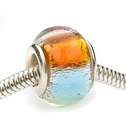 Glass Lampwork 14 mm Silver Foil Rainbow European style Charm Beads 