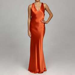 Issue New York Womens Coral Draped Back Evening Gown  