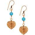 Charming Life Copper Turquoise Bead Heart Earrings 