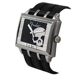 Fender Mens Black Gothic Silver Skull Watch  
