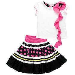 Beetlejuice London Girls Polka dot and Stripe Two piece Skirt Set 