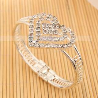 Elegant Pretty Heart shaped Rhinestone Bangle Bracelet  