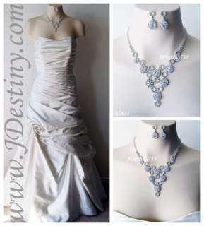 Wedding Bridal Crystal Necklace Earrings Set Prom B5631  