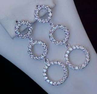 Couture 6ctTW Triple CIRCLE Drop Dangling cz Rhodium Sterling Silver 