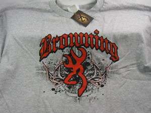 Browning SS T shirt Authentic TRIBAL LOGO Grey/Red NWT  