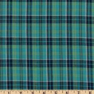  45 Wide Madras Cotton Plaid Turquoise/Navy Fabric By The 