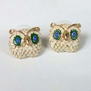 Gold Plated Colored Glaze Owl Ear Studs Unique Earrings  