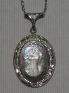 Sterling Silver Cameo Pendent and Necklace Mother of Pearl 18 inch 