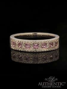 Estate 18K White Gold Pink Sapphire & Diamond Band Ring – Size 7 