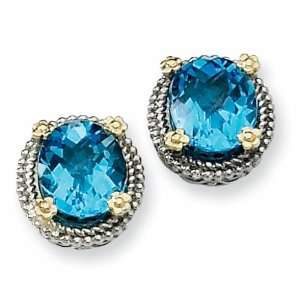  Sterling Silver and 14k 6.25ct Swiss Blue Topaz Earrings 