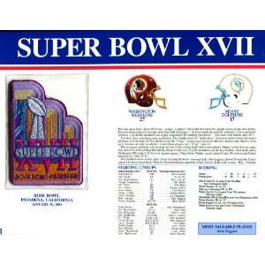  Super Bowl 17 Patch and Game Details Card   Sports 