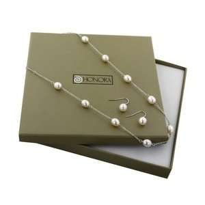 Honora Cultured Freshwater Pearl Necklace and Earring Boxed Set (7.5mm 