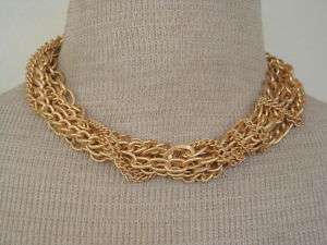 Vintage Gold Tone Chain Torsade Necklace Earrings Set  