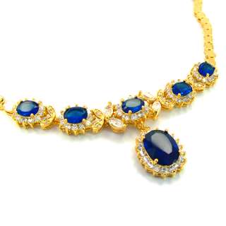   JEWELRY BLUE SAPPHIRE YELLOW GOLD P PENDANT NECKLACE NECK CHAIN  