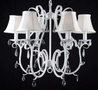 WHITE WROUGHT IRON CRYSTAL CHANDELIER WITH SHADES  
