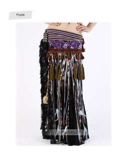 C91018 Tribal Womens Colorful Polyester Velet Belt Fringe Belly Dance 