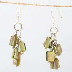 Silver Green Mother of Pearl Cluster Earrings (China)  