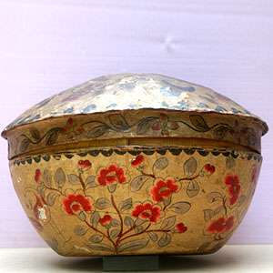 UNUSUAL CHINESE ASIAN ANTIQUE PAPER MACHE SEWING BASKET BOWL HAND 