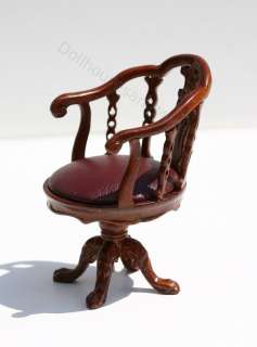   Miniature Walnut Handcarved Desk Chair with Leather Seat  