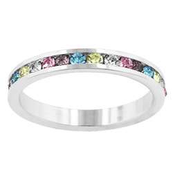 Silvertone Multi colored Crystal Eternity Fashion Ring  