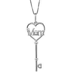 Sterling Silver Diamond Accent Mom Key Necklace  
