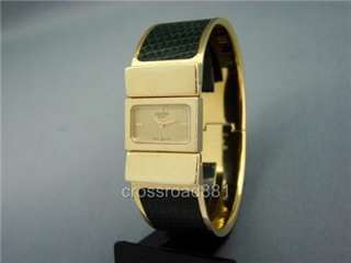 Ladies Hermes Gold Plated Loquet Watch Gold Dial & Green Lizard Band 