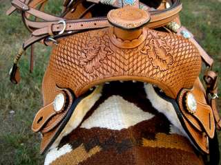 17 WESTERN LEATHER TRAIL SHOW PLEASURE SADDLE CARVED  