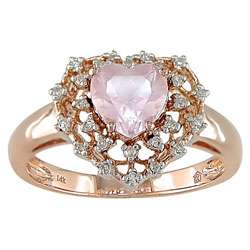 14k Pink Gold 1/10ct TDW Diamond Rose Quartz Ring  