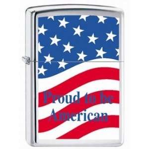 Proud to be American USA Flag High Polish Chrome Zippo Lighter  