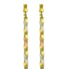 14k Tri color Gold Twisted Bar Dangle Earrings  