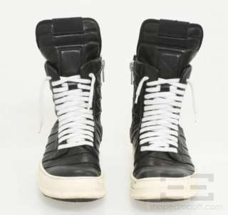 Rick Owens Black Leather Mens Geobasket High Top Sneakers Size 43 