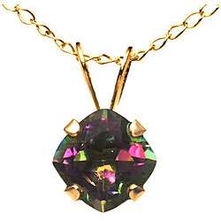 10k Yellow Gold Square cut Mystic Fire Topaz Necklace  