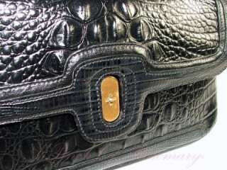 Brahmin Croco Leather Eliza Melbourne Shoulder Bag Purse Black  