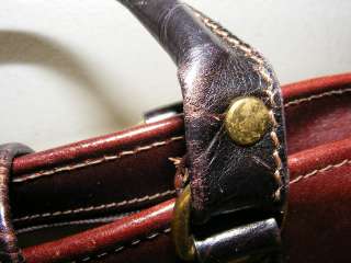   Leather Handbag Purse Baguette Dark Brown Accent Brass Hardware  