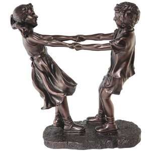    Boy and Girl Twirling Bronze Finish Art Sculpture