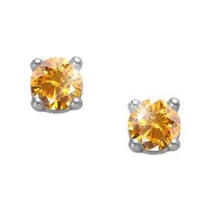 Brilliant Cut 18K White Gold Stud Earrings with Orange Yellow Diamond 