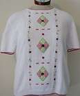 Alfred Dunner White SS Top w/Pink & Green Embroidery    
