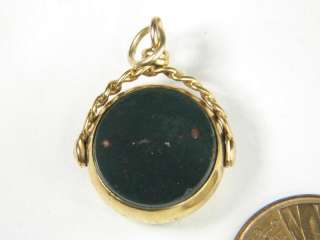 ANTIQUE ENGLISH 9K GOLD AGATE SPINNER SEAL FOB c1910  