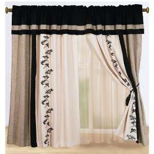  Black / Taupe / Beige Faux Linen / Flax Windows Curtain 