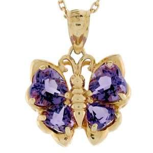    14k Yellow Gold Heart Amethyst Butterfly Charm Pendant Jewelry