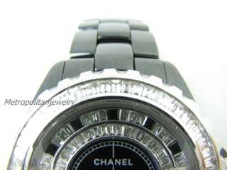 AUTHENTIC CHANEL J12 BLACK WITH CUSTOM BAGUETTE DIAMOND BEZEL AND 