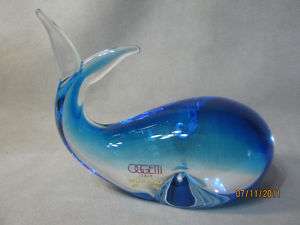 Oggetti Murano Blue Clear Whale Fish With Sticker Italy  